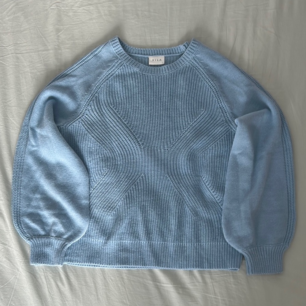VILA Blue Crew Neck Sweater Soft Knit Casual